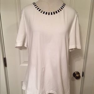 BASLER TOP TEE SHORT SLEEVE WHITE KNIT BLACK ACCENT GERMAN Size 44 L-14